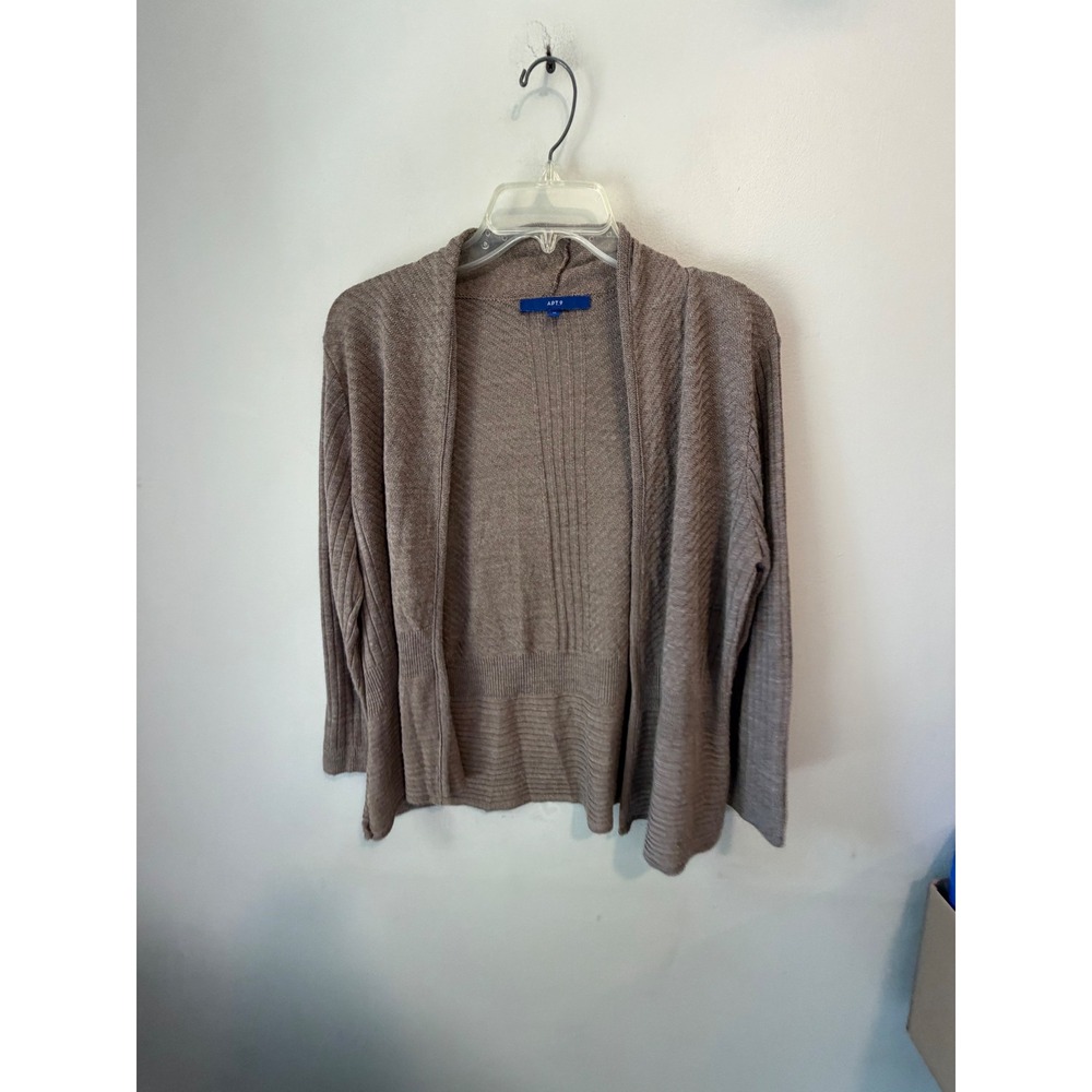 Apt 9 Womens Open Front Cardigan Taupe Brown Ribbed Knit Sweater Size M
